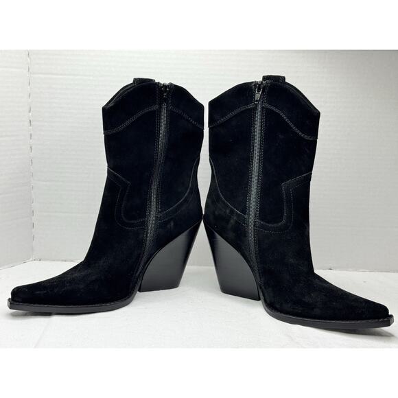 Jeffrey Campbell Black Suede Western Boots Size 6 Pointed Toe Wedge Heel NEW - Picture 4 of 10